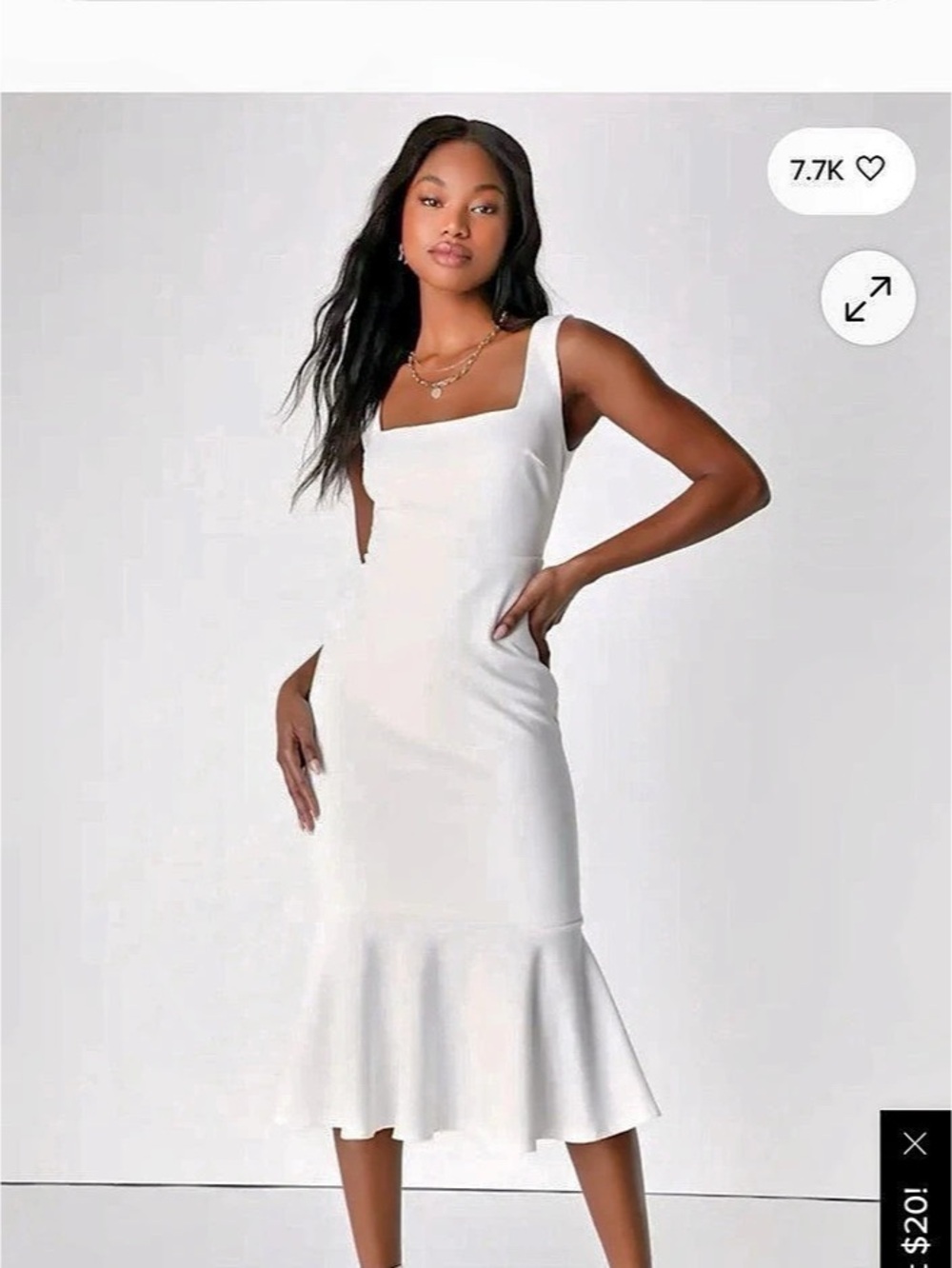 Lulus Moment Maker White Square Neck Trumpet Midi Dress NWT Medium